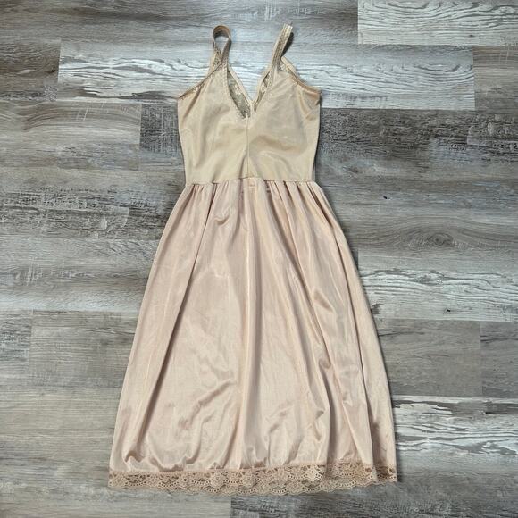 Vintage Haband Lace Slip Dress Nude Pink Midi Coquette Lingerie 40 Fit (Small) - Picture 4 of 6